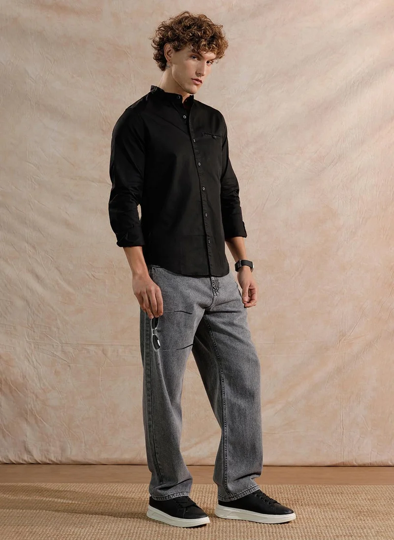 روجن Casual Heavy Fade Loose Fit Jeans | Grey